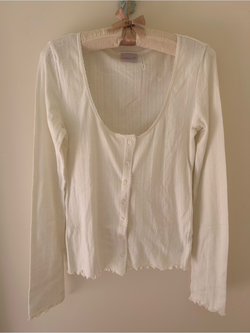 Out From Under Pointelle Button-Up Knit Top in Cream 
Size: Large 
NWOT